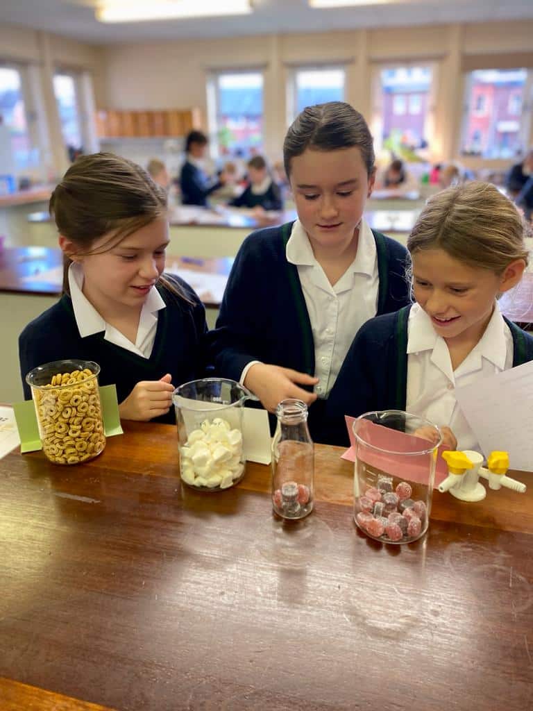 Girls making a smoothie with various sweets