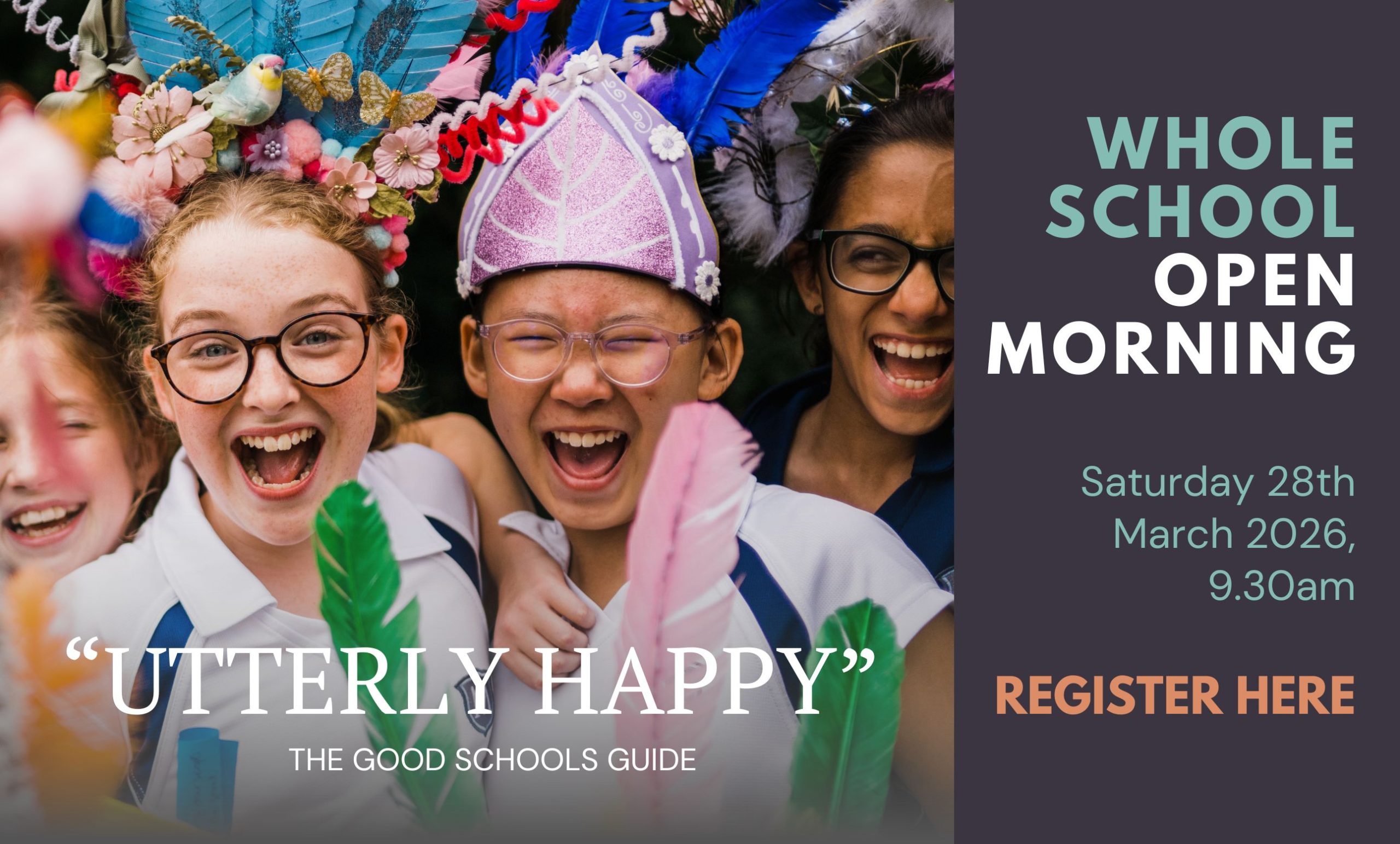 Girls wearing colourful costumes and smiling - The Maynard School - www.maynard.co.uk